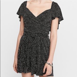 NWT Express pleated polka dot tie waist romper